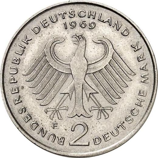 Реверс монеты - 2 марки 1969-1987 года "Аденауэр" Гурт гладкий - цена  монеты - Германия, ФРГ