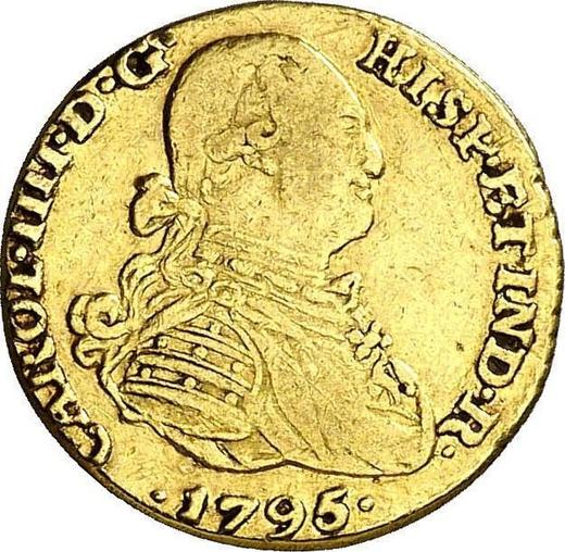 Аверс монеты - 1 эскудо 1795 года NR JJ - цена золотой монеты - Колумбия, Карл IV