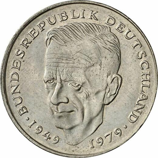Аверс монеты - 2 марки 1990 года F "Курт Шумахер" - цена  монеты - Германия, ФРГ