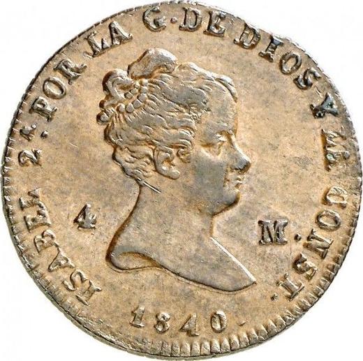 Awers monety - 4 maravedis 1840 - cena  monety - Hiszpania, Izabela II