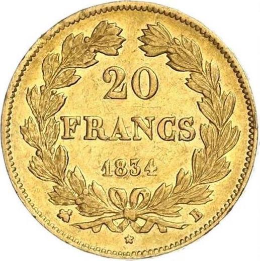 Reverse 20 Francs 1834 B "Type 1832-1848" Rouen - France, Louis Philippe I