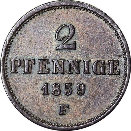Реверс монеты - 2 пфеннига 1859 года F - цена  монеты - Саксония-Альбертина, Иоганн