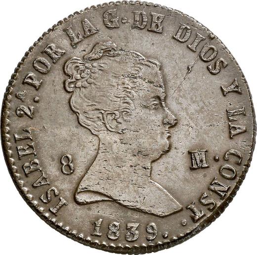 Anverso 8 maravedíes 1839 "Valor nominal sobre el reverso" - valor de la moneda  - España, Isabel II