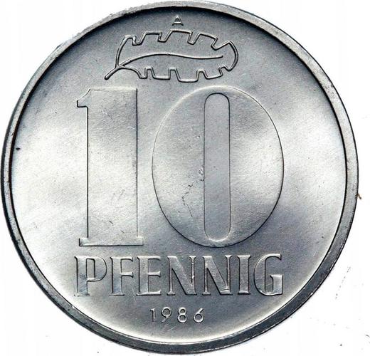 Аверс монеты - 10 пфеннигов 1986 года A - цена  монеты - Германия, ГДР