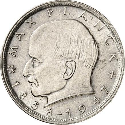 Аверс монеты - 2 марки 1957-1971 года "Планк" Гурт гладкий - цена  монеты - Германия, ФРГ