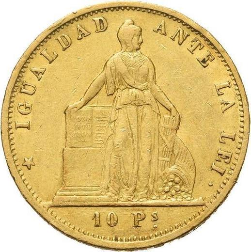 Аверс монеты - 10 песо 1857 года So - цена  монеты - Чили, Республика