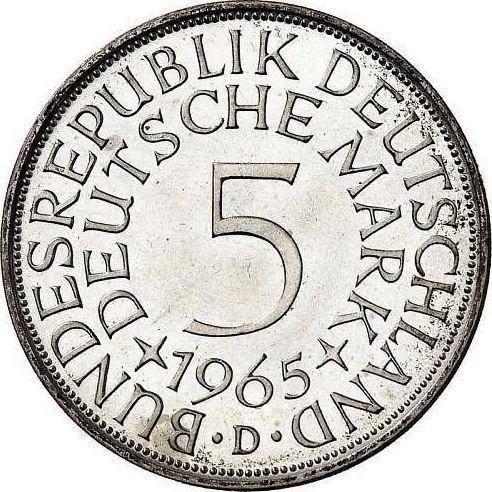 Awers monety - 5 marek 1965 D - cena srebrnej monety - Niemcy, RFN