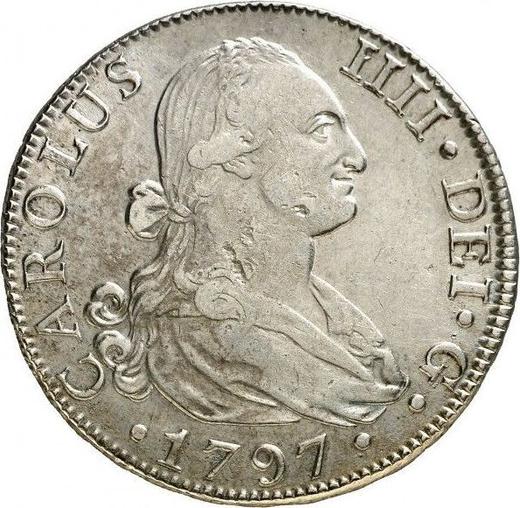 Аверс монеты - 8 реалов 1797 года S CN - цена серебряной монеты - Испания, Карл IV