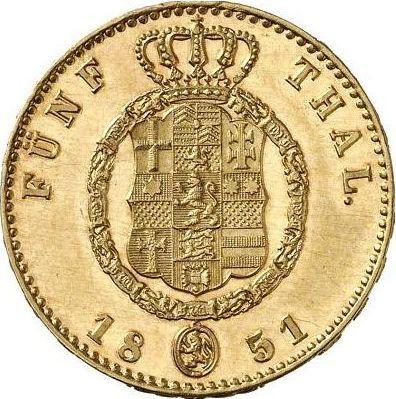 Реверс монеты - 5 талеров 1851 года C.P. - цена золотой монеты - Гессен-Кассель, Фридрих Вильгельм I