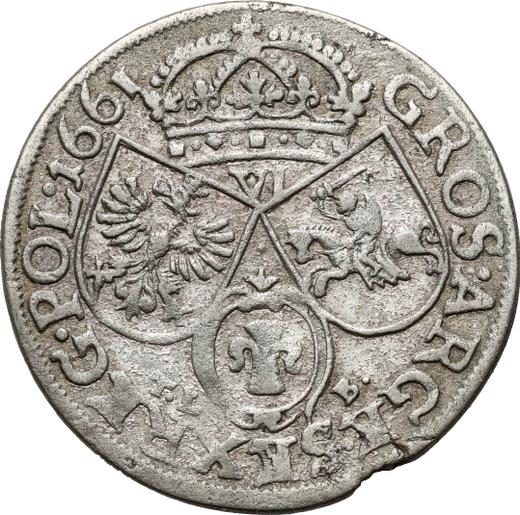 Rewers monety - Szóstak 1661 TLB "Popiersie bez obwódki" - cena srebrnej monety - Polska, Jan II Kazimierz