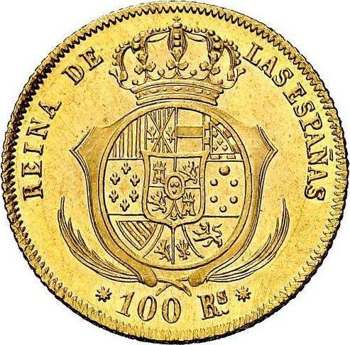 Реверс монеты - 100 реалов 1856 года Восьмиконечные звёзды - цена золотой монеты - Испания, Изабелла II