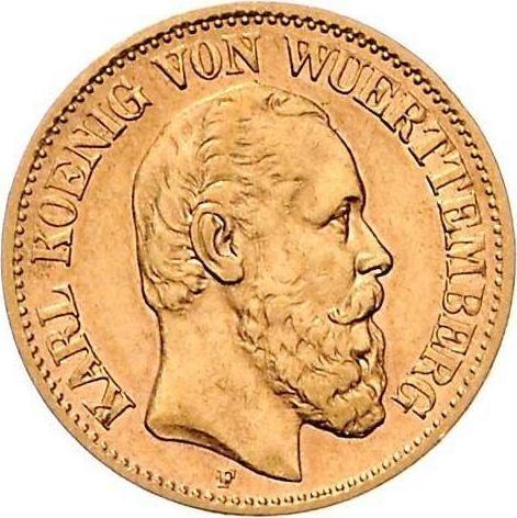 Аверс монеты - 10 марок 1888 года F "Вюртемберг" - цена золотой монеты - Германия, Германская Империя