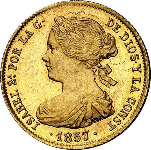 Awers monety - 100 réales 1857 Ośmioramienne gwiazdy - cena złotej monety - Hiszpania, Izabela II