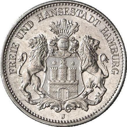 Anverso 2 marcos 1896 J "Hamburg" - valor de la moneda de plata - Alemania, Imperio alemán