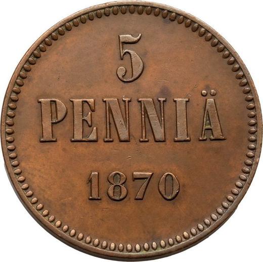 Реверс монеты - 5 пенни 1870 года - цена  монеты - Финляндия, Великое княжество