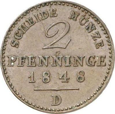 Reverso 2 Pfennige 1848 D - valor de la moneda  - Prusia, Federico Guillermo IV