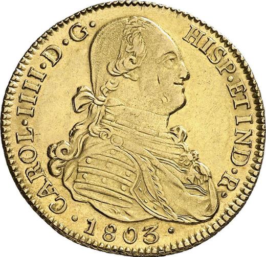 Аверс монеты - 4 эскудо 1803 года PTS PJ - цена золотой монеты - Боливия, Карл IV