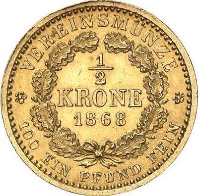Reverso Media corona 1868 B - valor de la moneda de oro - Prusia, Guillermo I
