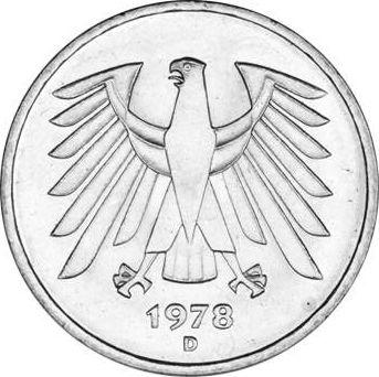 Реверс монеты - 5 марок 1978 года D - цена  монеты - Германия, ФРГ