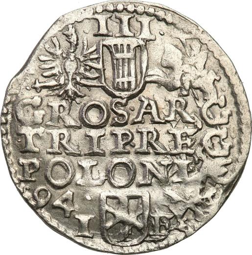 Reverso Trojak (3 groszy) 1594 IF "Casa de moneda de Wschowa" - valor de la moneda de plata - Polonia, Segismundo III