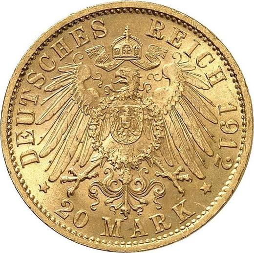 Реверс монеты - 20 марок 1912 года G "Баден" - цена золотой монеты - Германия, Германская Империя