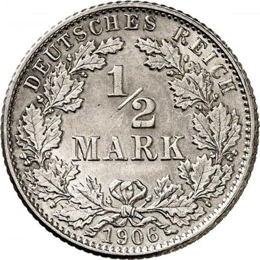 Awers monety - 1/2 marki 1906 J "Typ 1905-1919" - cena srebrnej monety - Niemcy, Cesarstwo Niemieckie