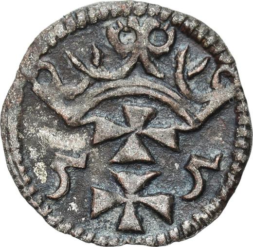 Реверс монеты - Денарий 1555 года "Гданьск" - цена серебряной монеты - Польша, Сигизмунд II Август