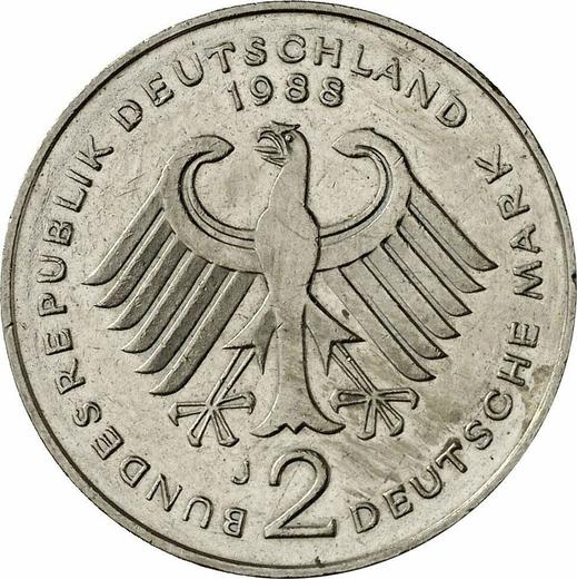 Reverso 2 marcos 1988 J "Kurt Schumacher" - valor de la moneda  - Alemania, RFA