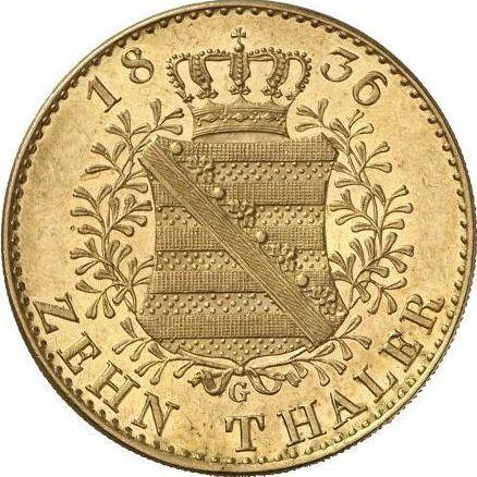 Reverso 10 táleros 1836 G - valor de la moneda de oro - Sajonia, Antonio