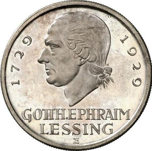Реверс монеты - 5 рейхсмарок 1929 года E "Лессинг" - цена серебряной монеты - Германия, Bеймарская республика