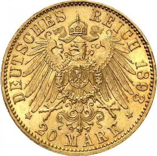 Реверс монеты - 20 марок 1893 года A "Пруссия" - цена золотой монеты - Германия, Германская Империя