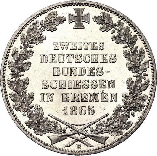 Реверс монеты - Талер 1865 года B "Второй немецкий стрелковый фестиваль" - цена серебряной монеты - Бремен, Вольный ганзейский город