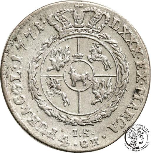 Rewers monety - Złotówka (4 groszy) 1771 IS - cena srebrnej monety - Polska, Stanisław II August