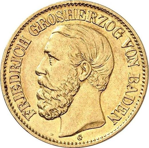 Аверс монеты - 10 марок 1896 года G "Баден" - цена золотой монеты - Германия, Германская Империя