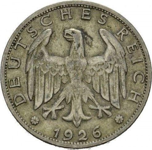 Аверс монеты - 1 рейхсмарка 1926 года G - цена серебряной монеты - Германия, Bеймарская республика