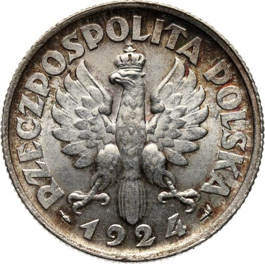 Аверс монеты - 2 злотых 1924 года Рог и факел - цена серебряной монеты - Польша, II Республика