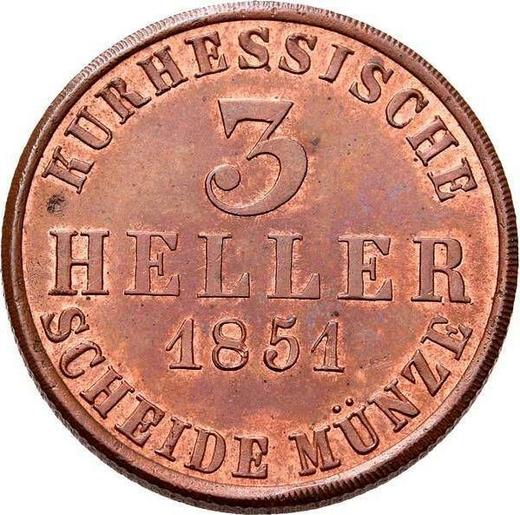 Реверс монеты - 3 геллера 1851 года - цена  монеты - Гессен-Кассель, Фридрих Вильгельм I