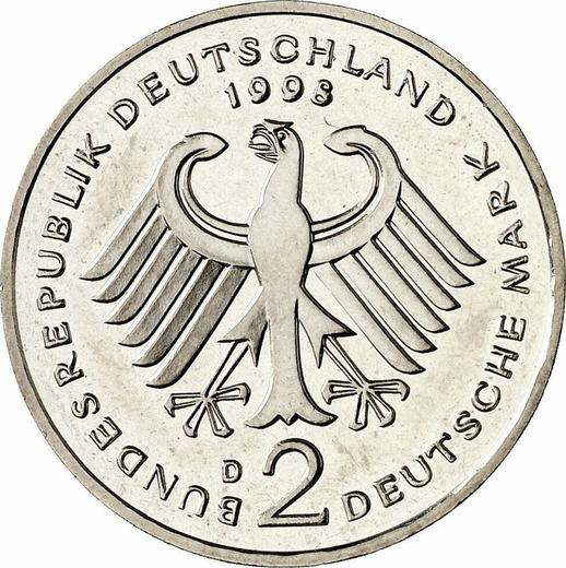 Реверс монеты - 2 марки 1998 года D "Вилли Брандт" - цена  монеты - Германия, ФРГ
