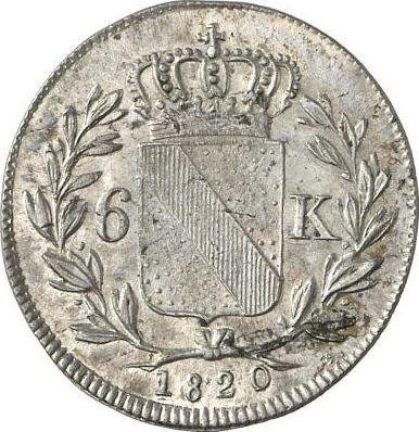 Rewers monety - 6 krajcarów 1820 "Typ 1820-1822" - cena srebrnej monety - Badenia, Ludwik I