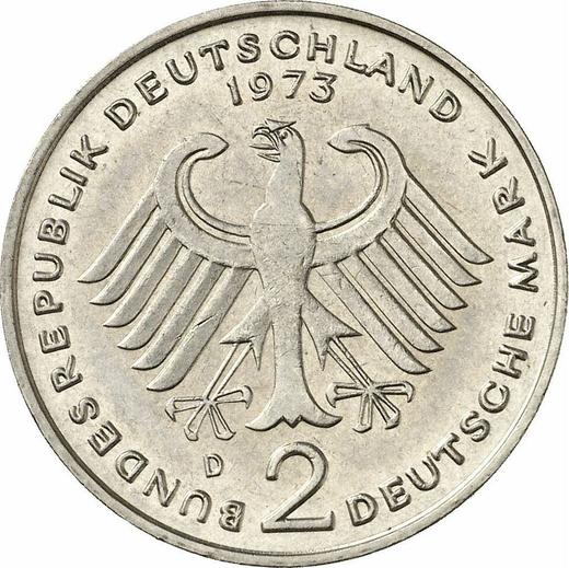 Reverse 2 Mark 1973 D "Konrad Adenauer" -  Coin Value - Germany, FRG