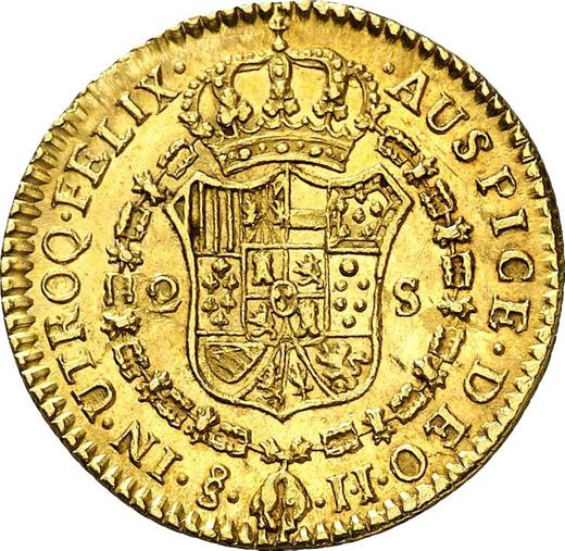 Reverso 2 escudos 1802 So JJ - valor de la moneda de oro - Chile, Carlos IV