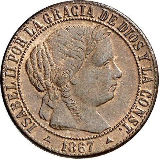 Avers 1 Centimo de Escudo 1867 OM Drei spitze Sterne - Münze Wert - Spanien, Isabella II