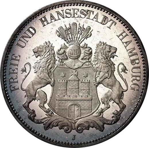 Anverso 5 marcos 1907 J "Hamburg" - valor de la moneda de plata - Alemania, Imperio alemán