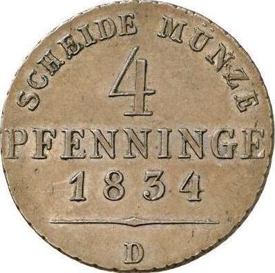 Rewers monety - 4 fenigi 1834 D - cena  monety - Prusy, Fryderyk Wilhelm III