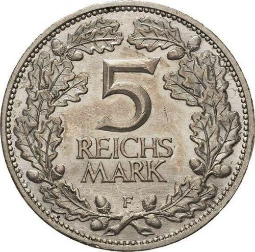 Reverso 5 Reichsmarks 1925 F "Renania" - valor de la moneda de plata - Alemania, República de Weimar