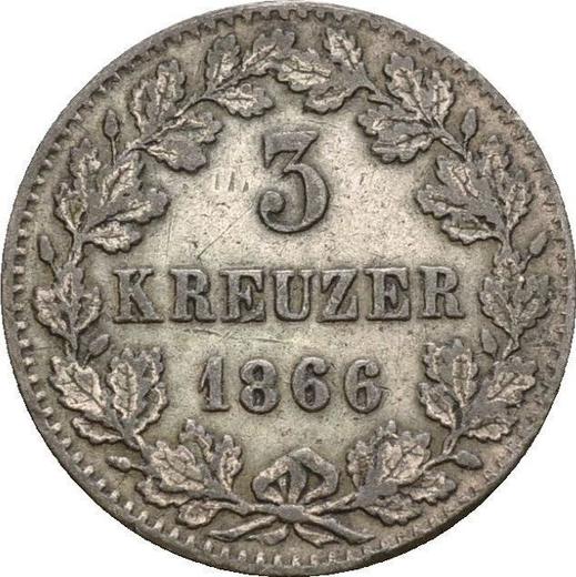 Реверс монеты - 3 крейцера 1866 года - цена серебряной монеты - Баден, Фридрих I