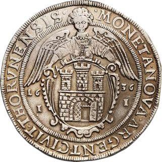 Реверс монеты - Талер 1636 года II "Торунь" - цена серебряной монеты - Польша, Владислав IV