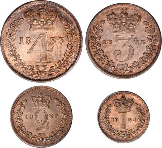 Reverso Maundy / juego 1833 "Maundy" - valor de la moneda de plata - Gran Bretaña, Guillermo IV