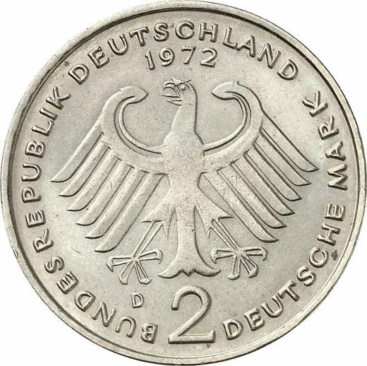 Reverso 2 marcos 1972 D "Konrad Adenauer" - valor de la moneda  - Alemania, RFA