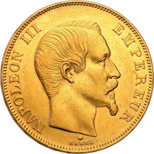 Аверс монеты - 50 франков 1858 года BB "Тип 1855-1860" Страсбург - цена золотой монеты - Франция, Наполеон III